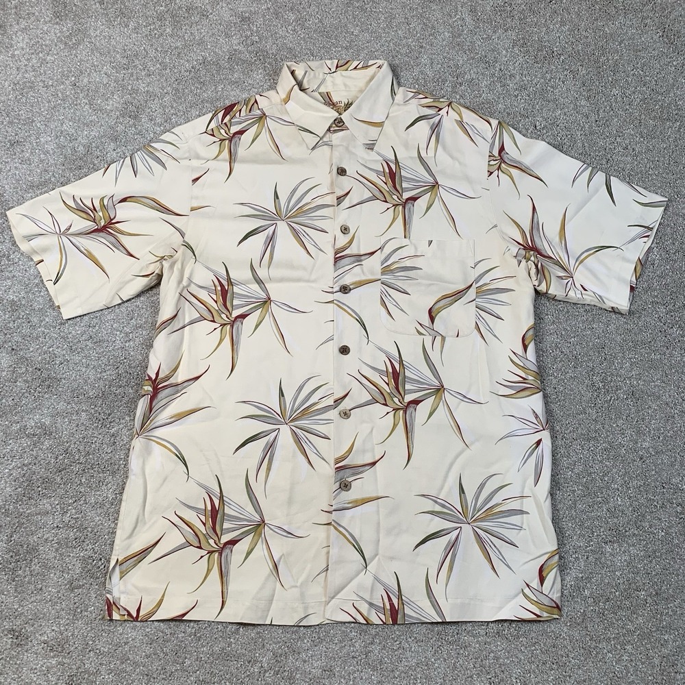 CARIBBEAN Men's Hawaiian Shirt Silk‎ Blend Short Sleeve Button Floral MEDIUM